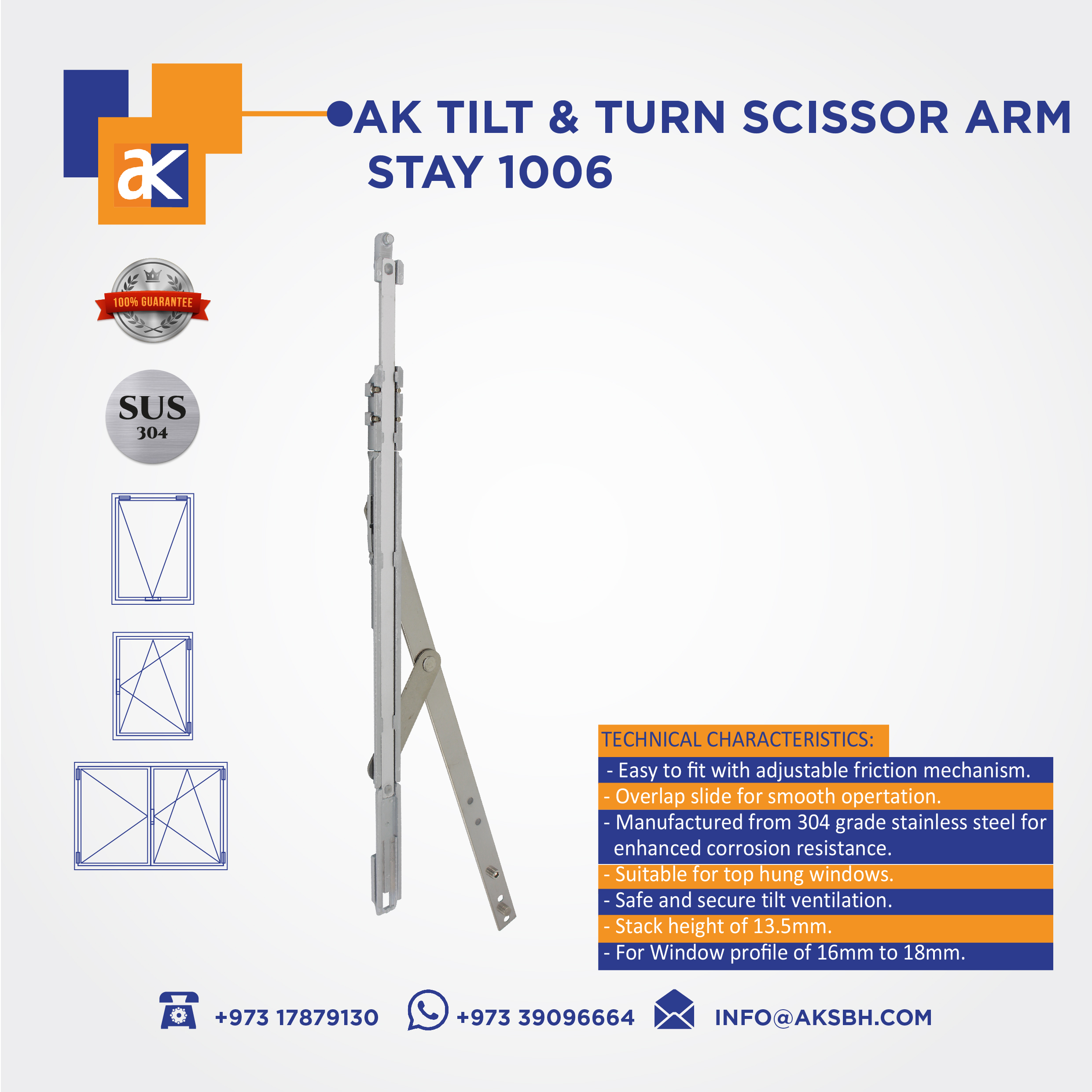 AK TILT & TURN SCISSOR ARM STAY 1006